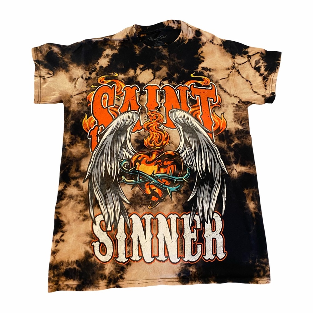 Ladies‎ biker Saint Sinner Tie-Dye Short Sleeve Tee